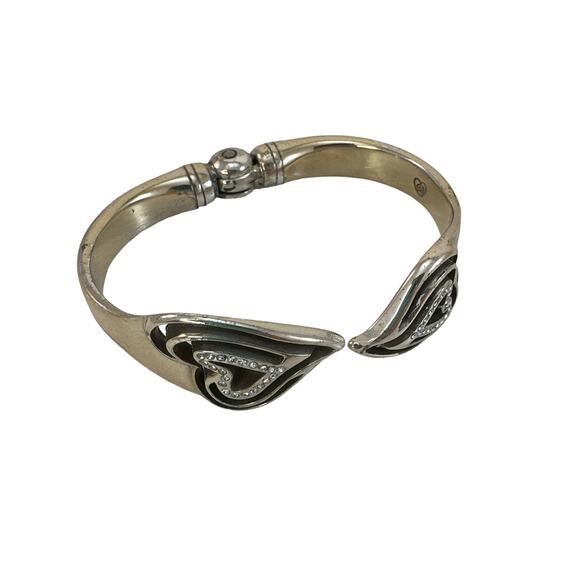 Brighton Silver toned Swarovski Double Heart Hinged Bangle Missing one gem - Picture 3 of 6